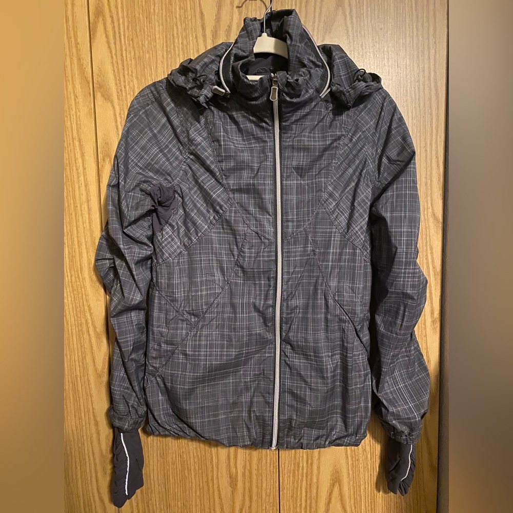 Lululemon Hooded Lightweight Jacket Plaid Gray Size 6